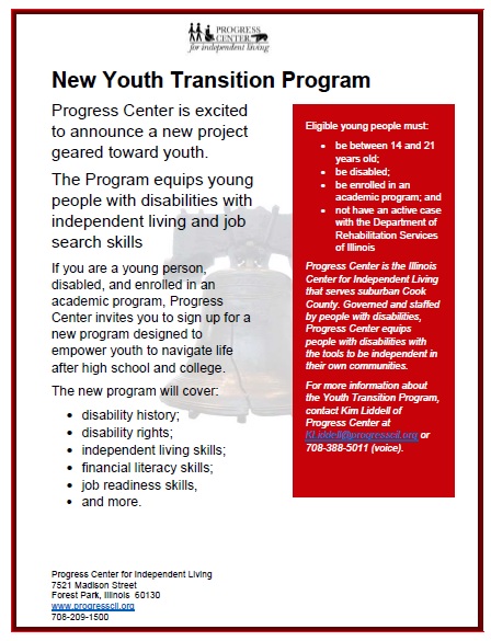 Image of Flyer for Youth Transition Program. Information on Flyer is in body of web page