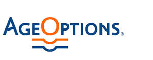 Age Options logo, includes the two words "Age Options," with a blue line and an orange line under the e in age, and the O and the P in Options.