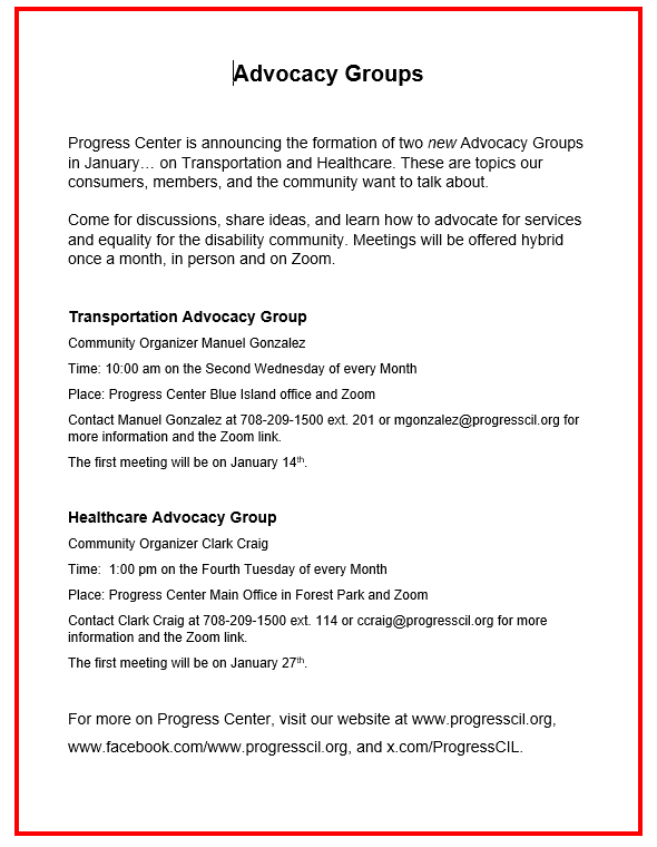 Issue Advocacy Groups at Progress Center: Transportation and Healthcare