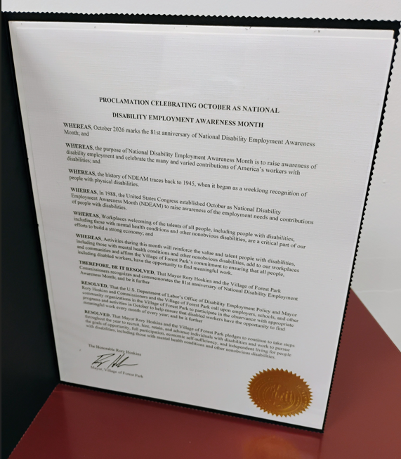 Forest Park Proclaims October National Disability Employment Awareness Month